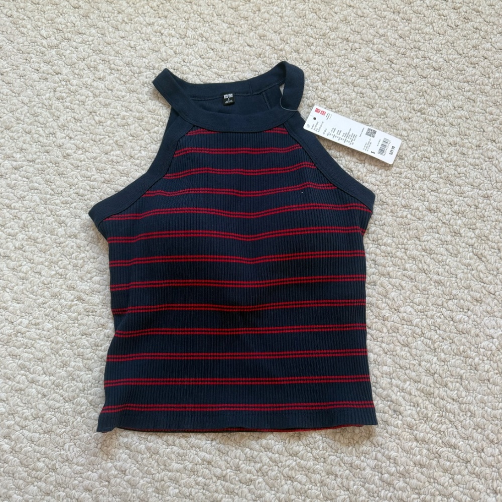 uniqlo blue/red striped halter neck tank top
